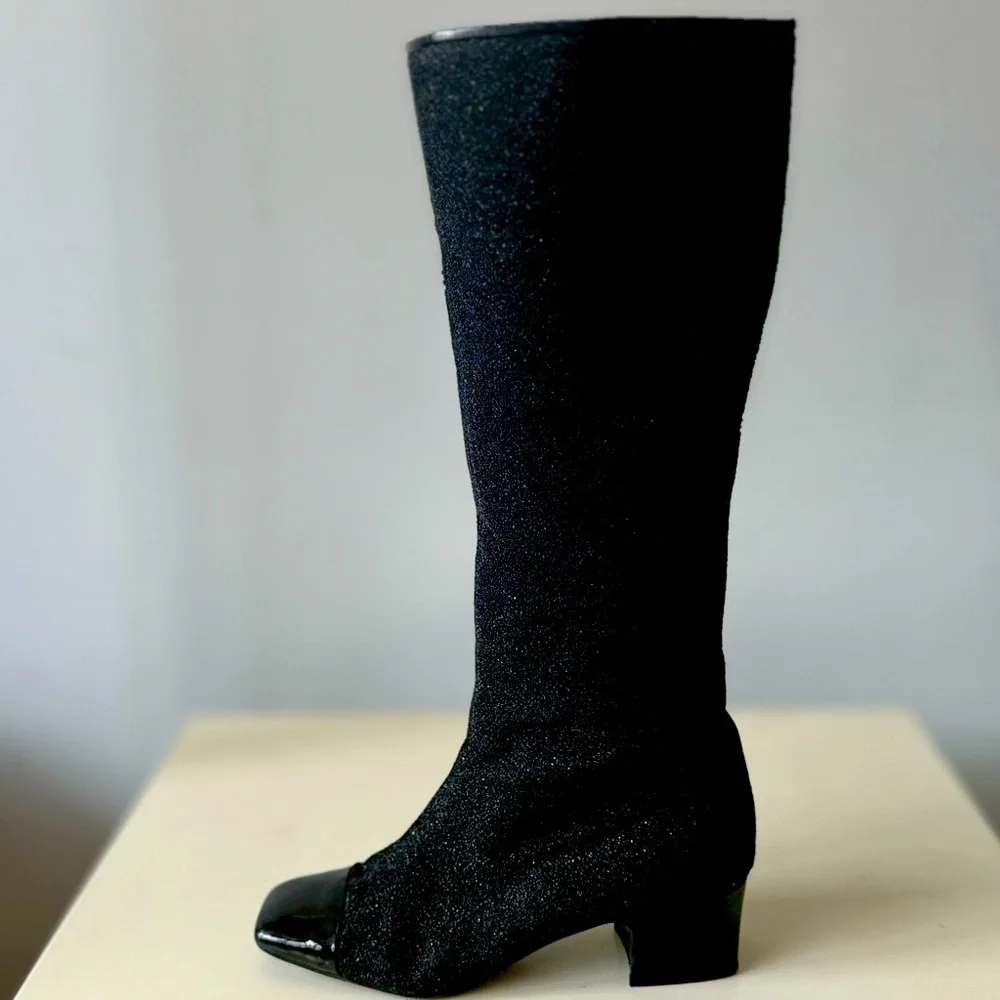 CHANEL Fall 2017 Runway Black Sparkle High Boots Size 37